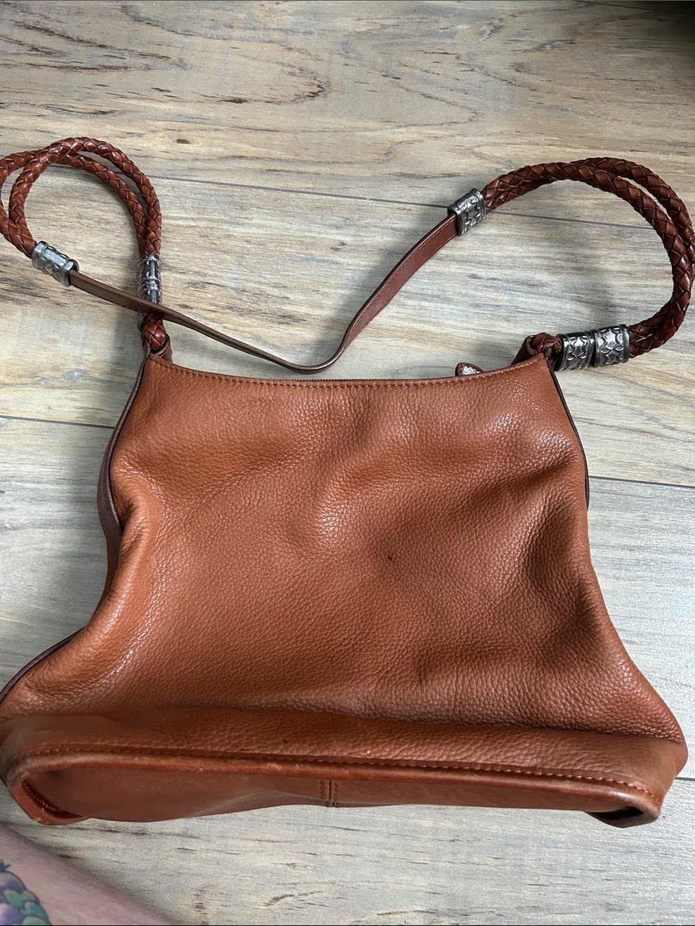 90s Fossil Cognac Braided-Handle Leather Shoulder Bag
